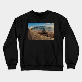 Fisheye view over Cromer beach, North Norfolk, from the concrete promenade Crewneck Sweatshirt